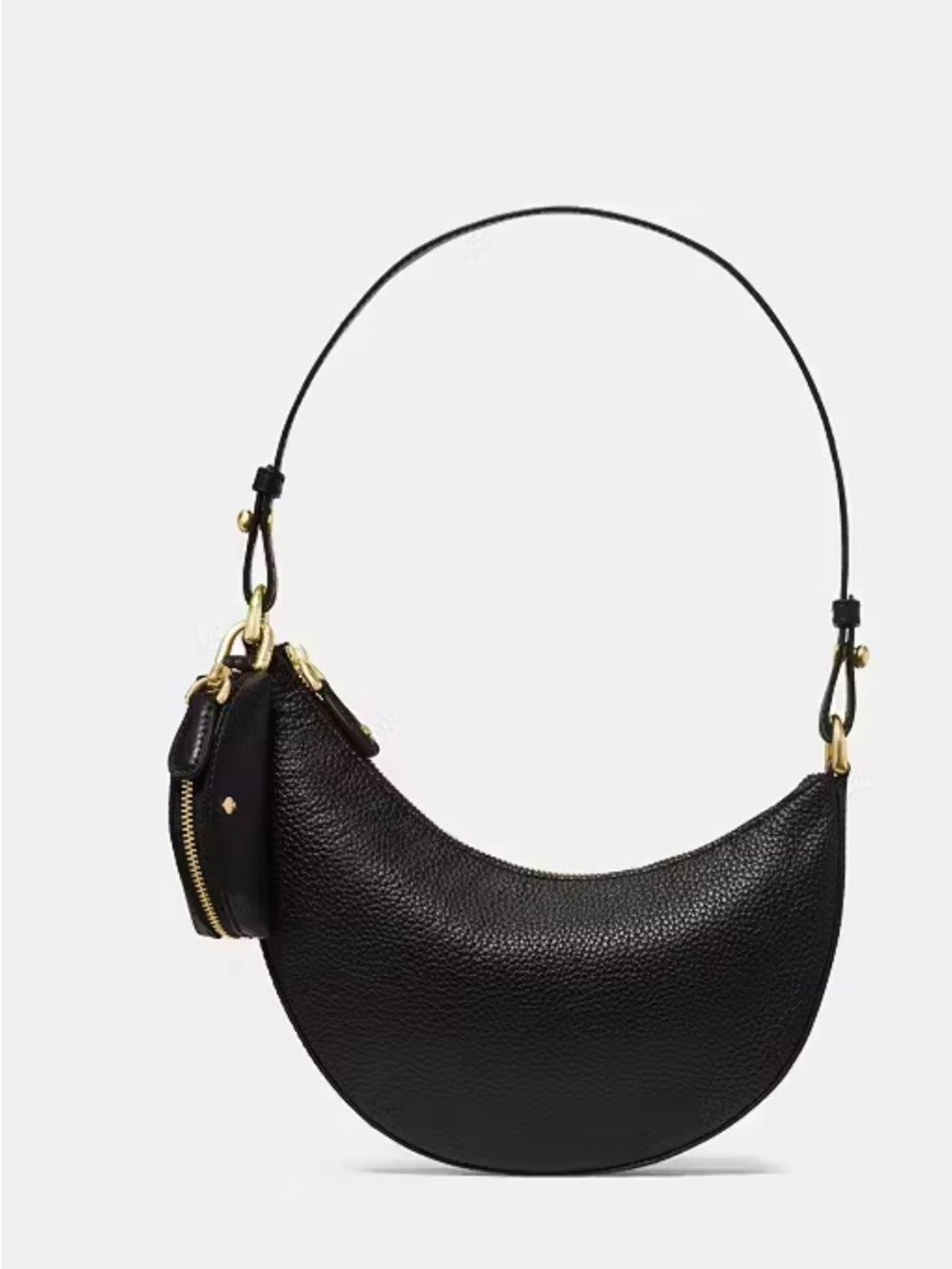 kate spade Black Pebbled Leather Crescent Shoulder Bag with Gold Hardware